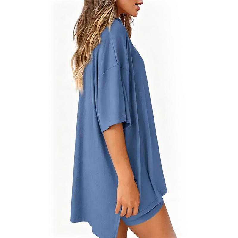 🔥Women's Two Piece Lounge Set 2026 Summer Casual Oversized Shirts Biker Shorts Matching Airport Travel Outfit