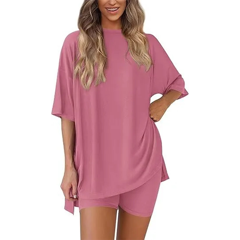 🔥Women's Two Piece Lounge Set 2026 Summer Casual Oversized Shirts Biker Shorts Matching Airport Travel Outfit
