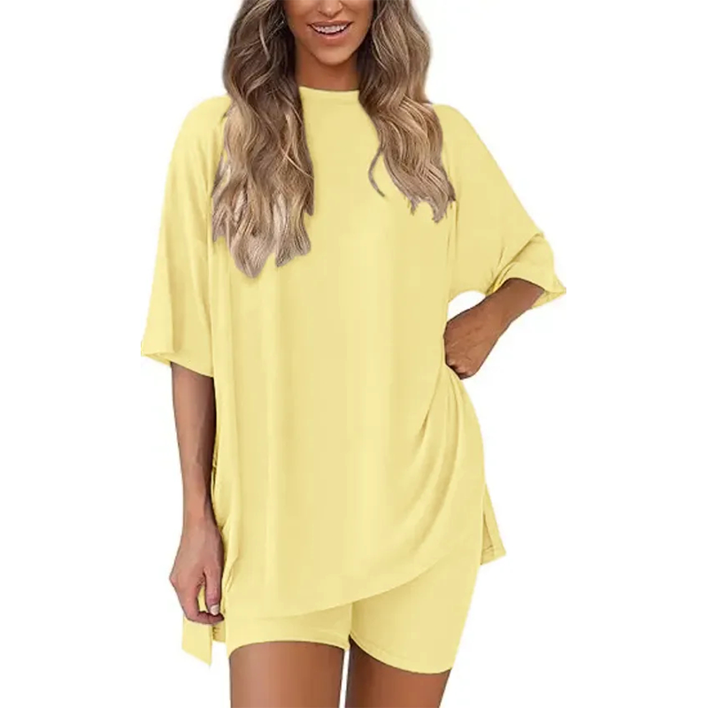 🔥Women's Two Piece Lounge Set 2026 Summer Casual Oversized Shirts Biker Shorts Matching Airport Travel Outfit