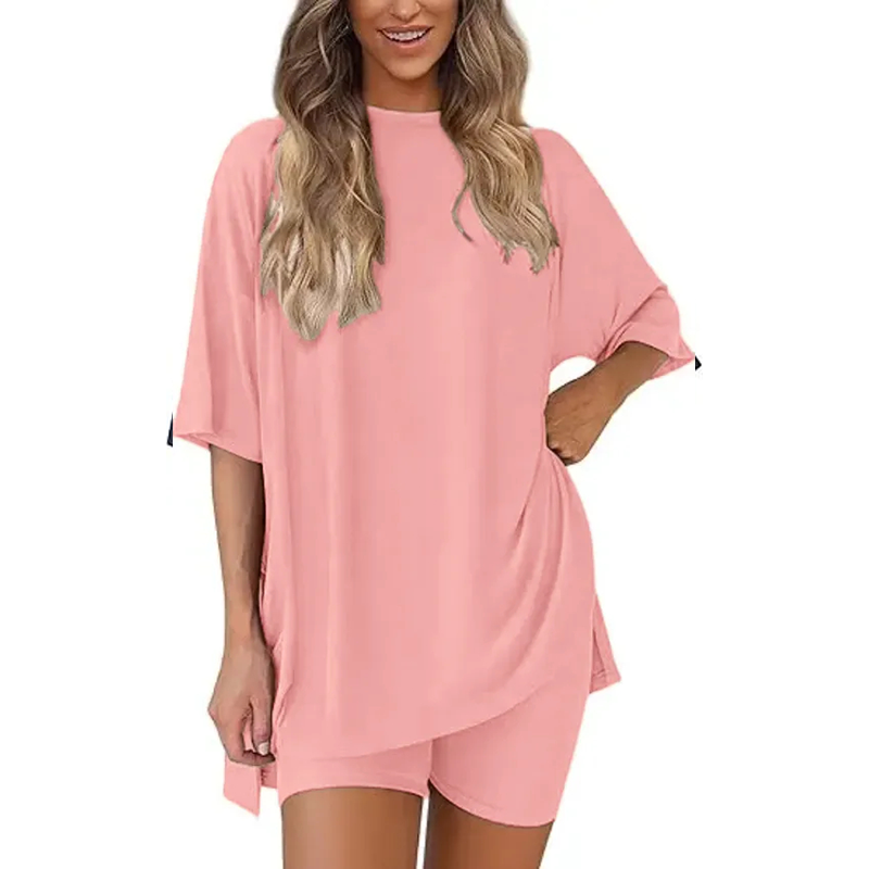 🔥Women's Two Piece Lounge Set 2026 Summer Casual Oversized Shirts Biker Shorts Matching Airport Travel Outfit