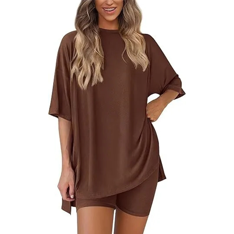 🔥Women's Two Piece Lounge Set 2026 Summer Casual Oversized Shirts Biker Shorts Matching Airport Travel Outfit