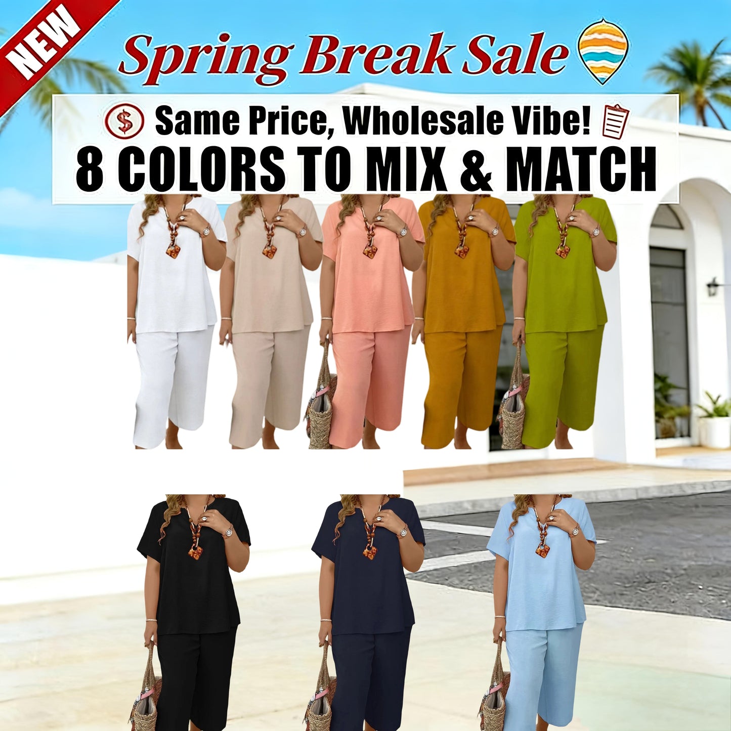 🔥Last day promotion - Elegant Short-Sleeve Top and Wide-Leg Pants Set