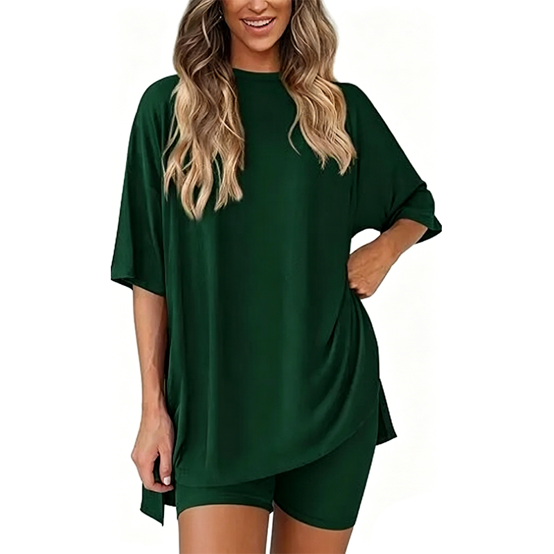 🔥Women's Two Piece Lounge Set 2026 Summer Casual Oversized Shirts Biker Shorts Matching Airport Travel Outfit