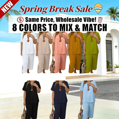 🔥Last day promotion - Elegant Short-Sleeve Top and Wide-Leg Pants Set