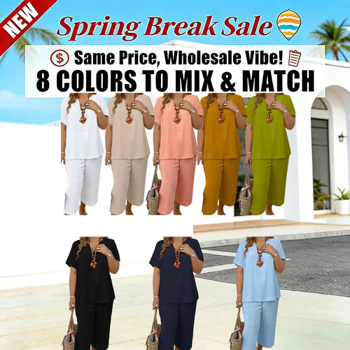 🔥Last day promotion - Elegant Short-Sleeve Top and Wide-Leg Pants Set