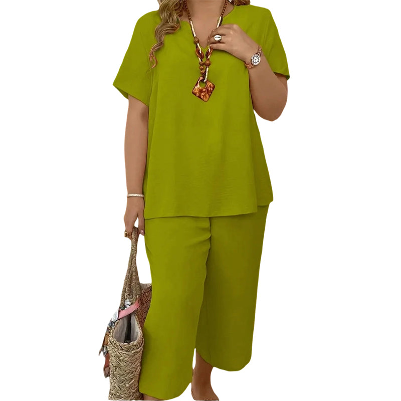 🔥Last day promotion - Elegant Short-Sleeve Top and Wide-Leg Pants Set