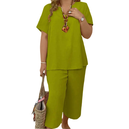 🔥Last day promotion - Elegant Short-Sleeve Top and Wide-Leg Pants Set