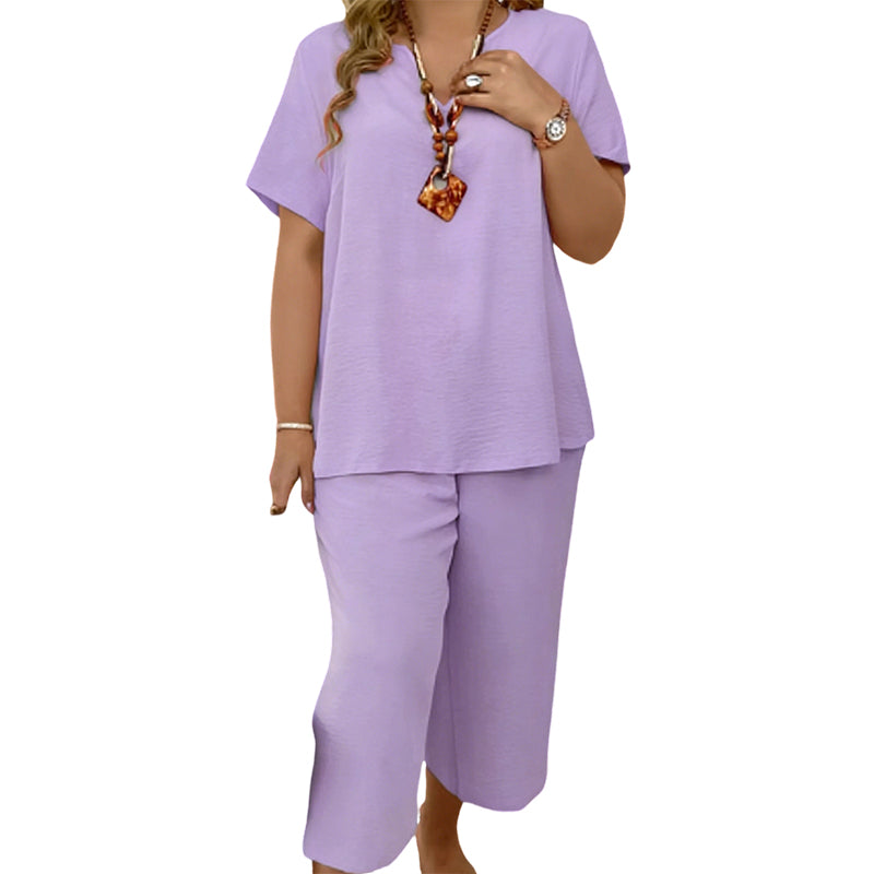 🔥Last day promotion - Elegant Short-Sleeve Top and Wide-Leg Pants Set