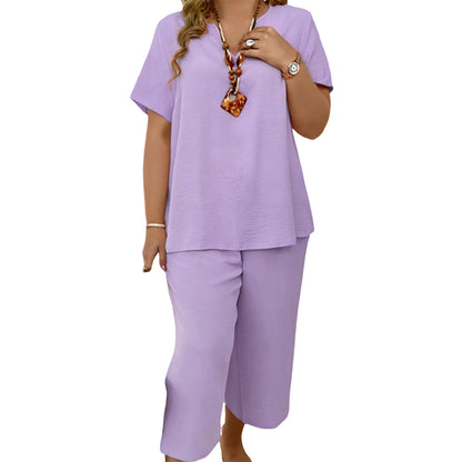 🔥Last day promotion - Elegant Short-Sleeve Top and Wide-Leg Pants Set