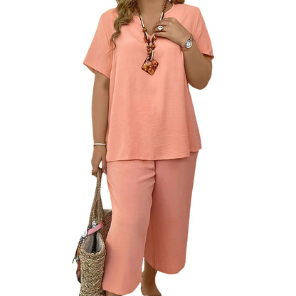 🔥Last day promotion - Elegant Short-Sleeve Top and Wide-Leg Pants Set