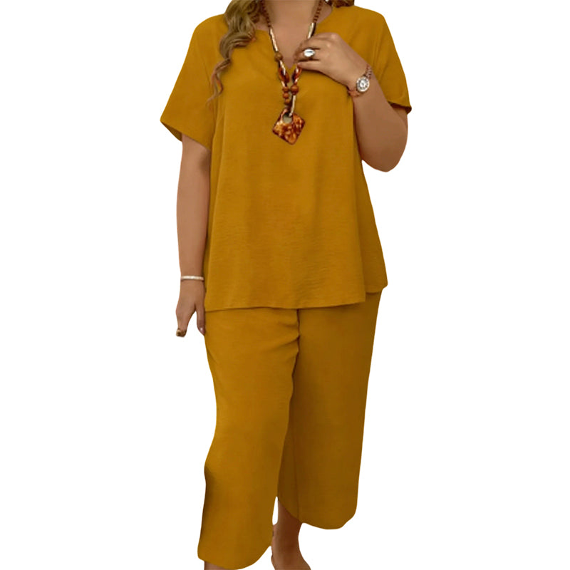 🔥Last day promotion - Elegant Short-Sleeve Top and Wide-Leg Pants Set