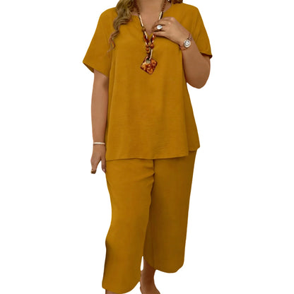 🔥Last day promotion - Elegant Short-Sleeve Top and Wide-Leg Pants Set