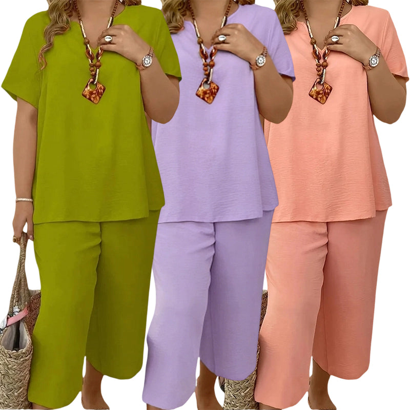 🔥Last day promotion - Elegant Short-Sleeve Top and Wide-Leg Pants Set