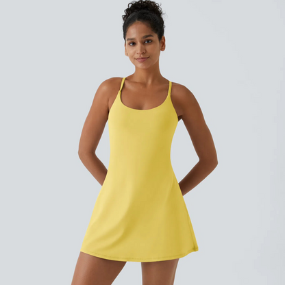 Summer Specials - Backless 2-in-1 Flare Workout Dress With Shorts Underneath