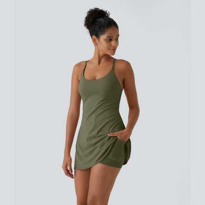 Summer Specials - Backless 2-in-1 Flare Workout Dress With Shorts Underneath