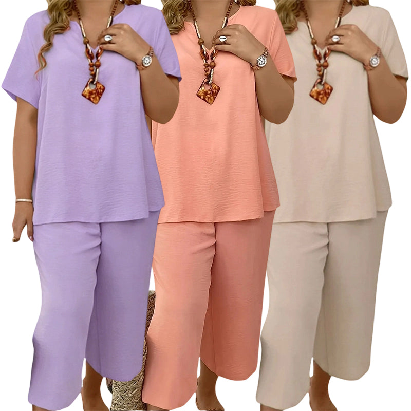 🔥Last day promotion - Elegant Short-Sleeve Top and Wide-Leg Pants Set