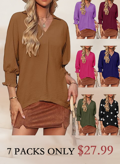 2026 Clearance Item - Women's V-Neck 3/4 Sleeve Oversized Tunic Tops