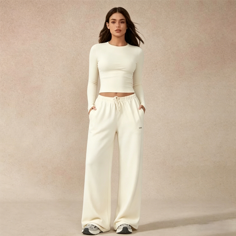 🔥Last day promotion🔥Women's 2-Piece Activewear Set Long-Sleeve Crop Top & Wide-Leg Pants