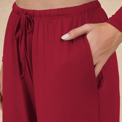 🔥Last day promotion🔥Women's 2-Piece Activewear Set Long-Sleeve Crop Top & Wide-Leg Pants
