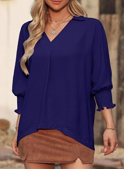 2026 Clearance Item - Women's V-Neck 3/4 Sleeve Oversized Tunic Tops