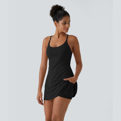 Summer Specials - Backless 2-in-1 Flare Workout Dress With Shorts Underneath