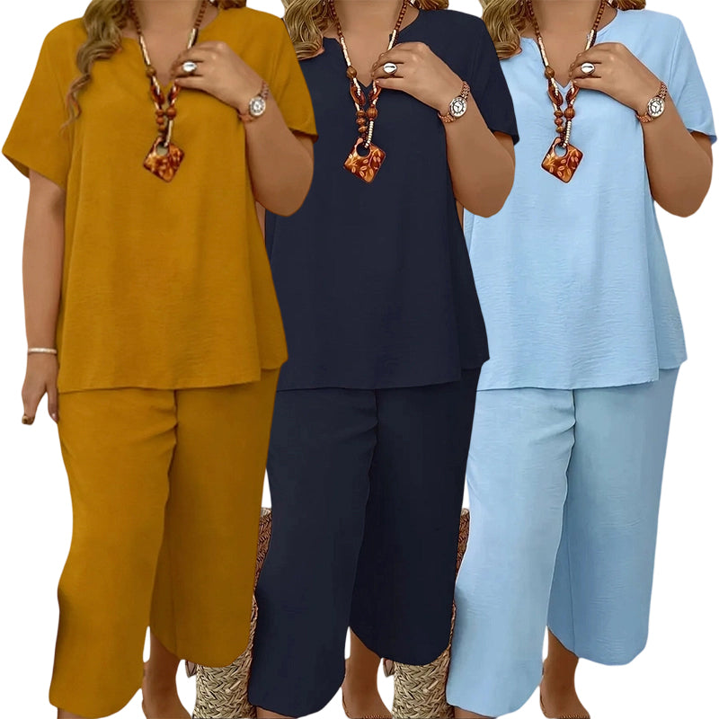 🔥Last day promotion - Elegant Short-Sleeve Top and Wide-Leg Pants Set