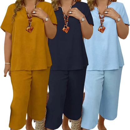 🔥Last day promotion - Elegant Short-Sleeve Top and Wide-Leg Pants Set