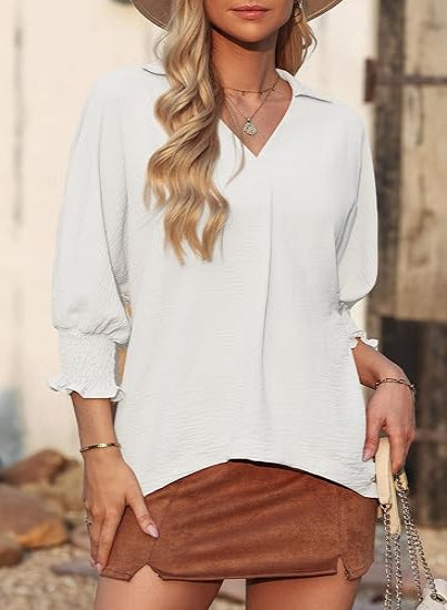 2026 Clearance Item - Women's V-Neck 3/4 Sleeve Oversized Tunic Tops