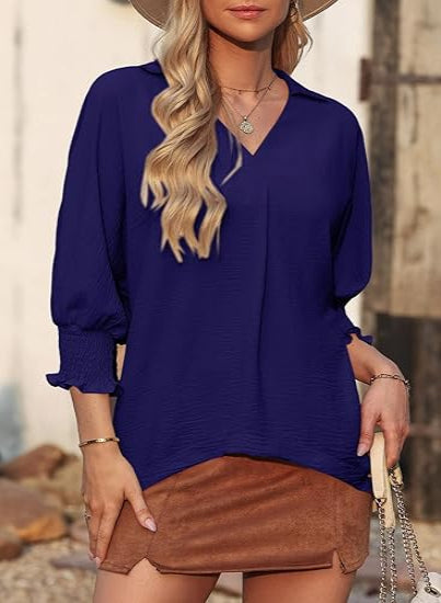 2026 Clearance Item - Women's V-Neck 3/4 Sleeve Oversized Tunic Tops