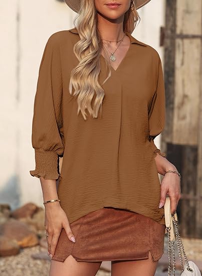 2026 Clearance Item - Women's V-Neck 3/4 Sleeve Oversized Tunic Tops