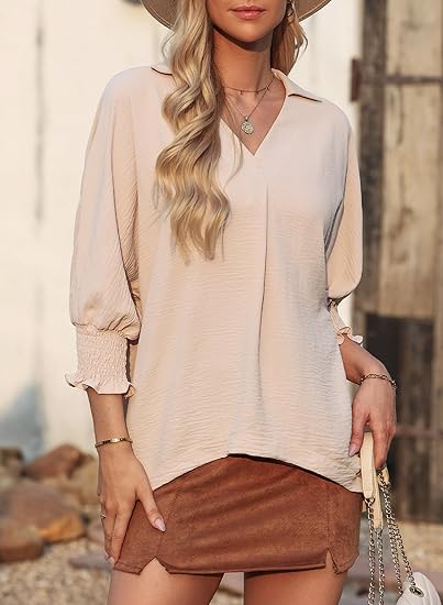 2026 Clearance Item - Women's V-Neck 3/4 Sleeve Oversized Tunic Tops