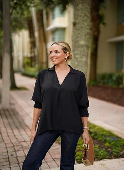 2026 Clearance Item - Women's V-Neck 3/4 Sleeve Oversized Tunic Tops