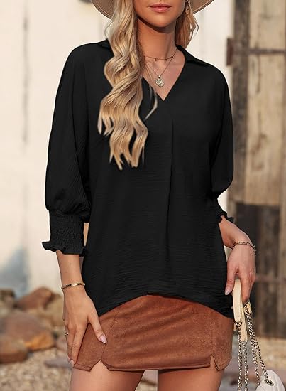 2026 Clearance Item - Women's V-Neck 3/4 Sleeve Oversized Tunic Tops