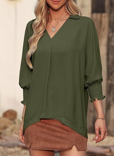2026 Clearance Item - Women's V-Neck 3/4 Sleeve Oversized Tunic Tops