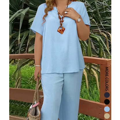 🔥Last day promotion - Elegant Short-Sleeve Top and Wide-Leg Pants Set