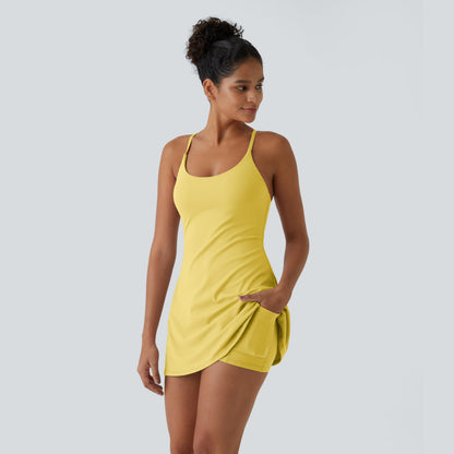 Summer Specials - Backless 2-in-1 Flare Workout Dress With Shorts Underneath