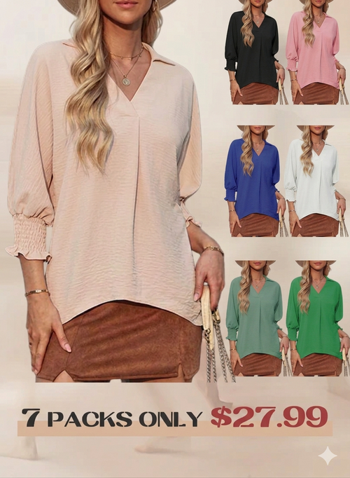 2026 Clearance Item - Women's V-Neck 3/4 Sleeve Oversized Tunic Tops