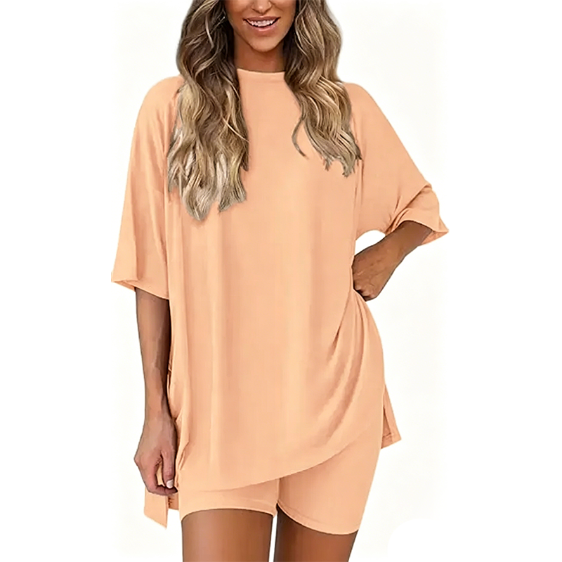 🔥Women's Two Piece Lounge Set 2026 Summer Casual Oversized Shirts Biker Shorts Matching Airport Travel Outfit