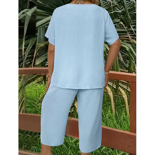 🔥Last day promotion - Elegant Short-Sleeve Top and Wide-Leg Pants Set