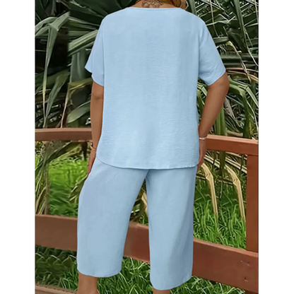🔥Last day promotion - Elegant Short-Sleeve Top and Wide-Leg Pants Set