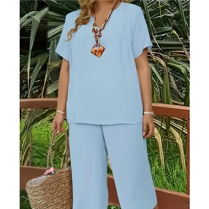 🔥Last day promotion - Elegant Short-Sleeve Top and Wide-Leg Pants Set