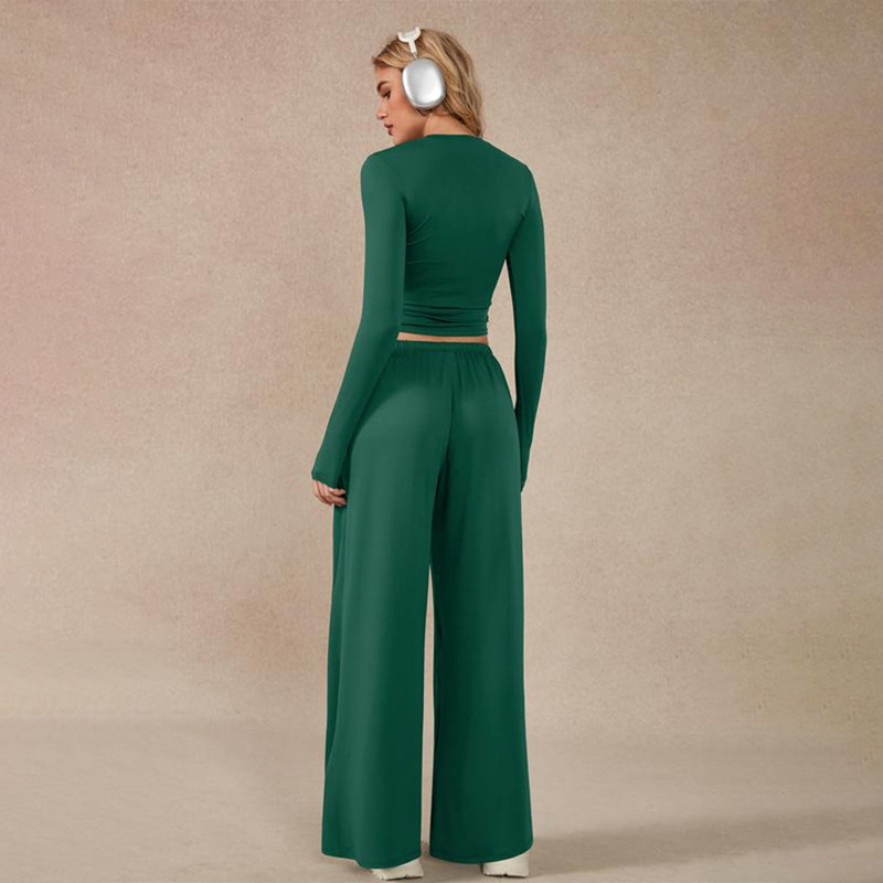 🔥Last day promotion🔥Women's 2-Piece Activewear Set Long-Sleeve Crop Top & Wide-Leg Pants