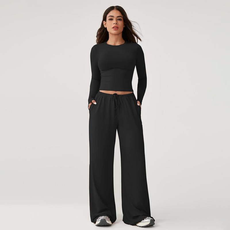 🔥Last day promotion🔥Women's 2-Piece Activewear Set Long-Sleeve Crop Top & Wide-Leg Pants