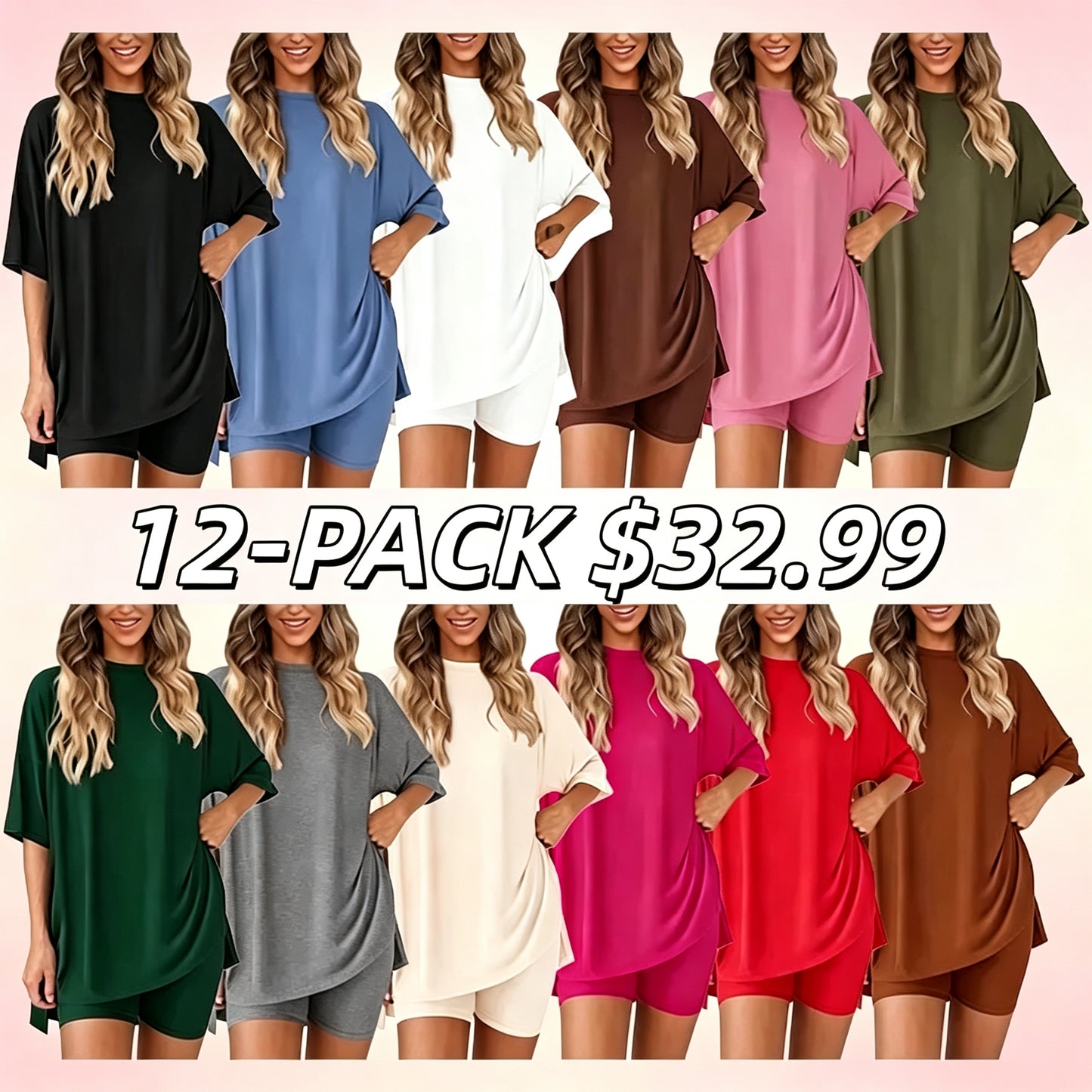 🔥Women's Two Piece Lounge Set 2026 Summer Casual Oversized Shirts Biker Shorts Matching Airport Travel Outfit