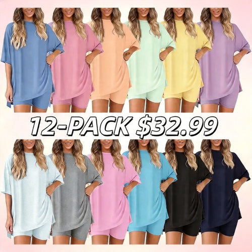 🔥Women's Two Piece Lounge Set 2026 Summer Casual Oversized Shirts Biker Shorts Matching Airport Travel Outfit