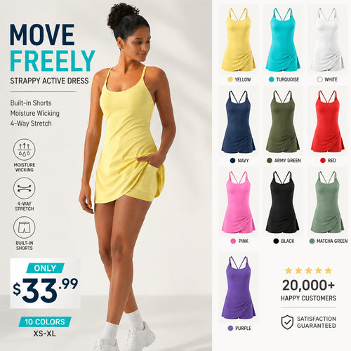 Summer Specials - Backless 2-in-1 Flare Workout Dress With Shorts Underneath
